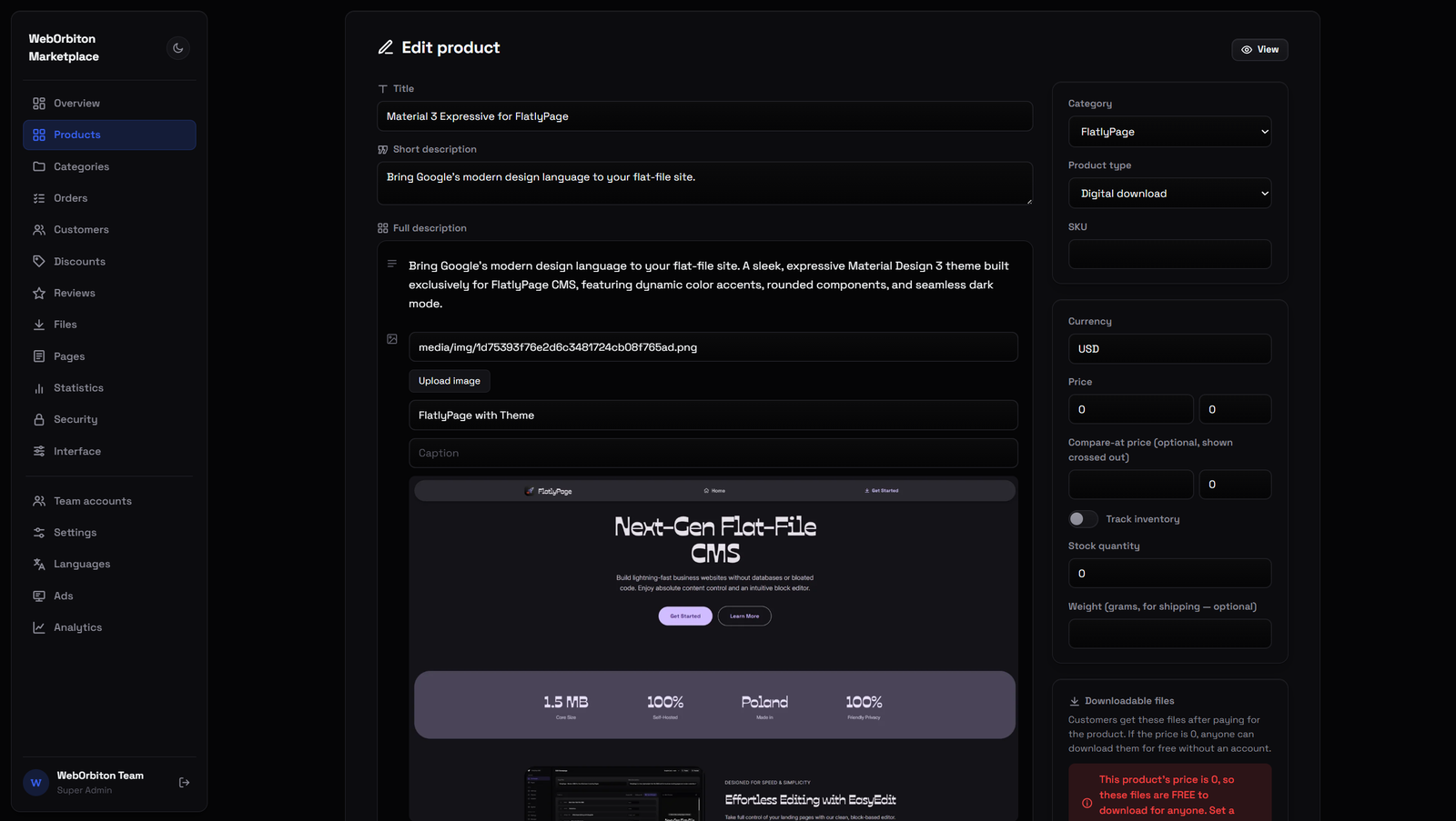 Example Page Dashboard